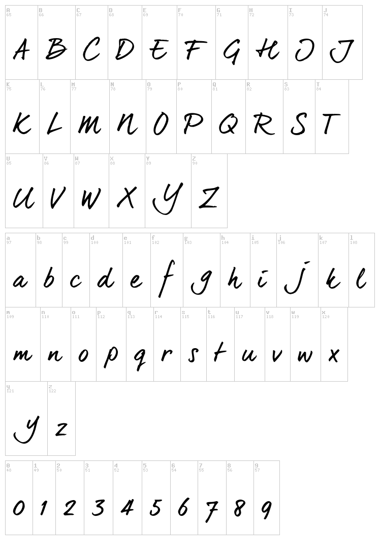 Dear Joe 6 font map
